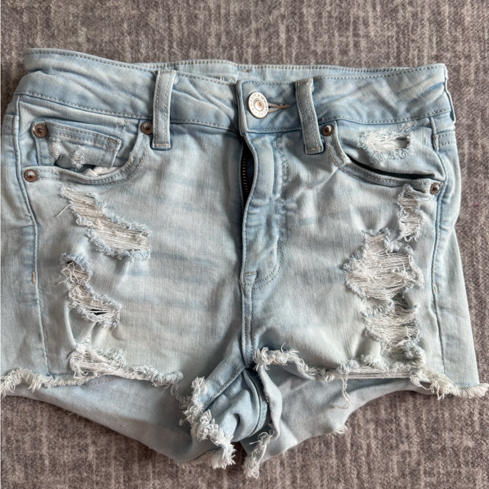 American Eagle Light Blue Distressed Denim Shorts
